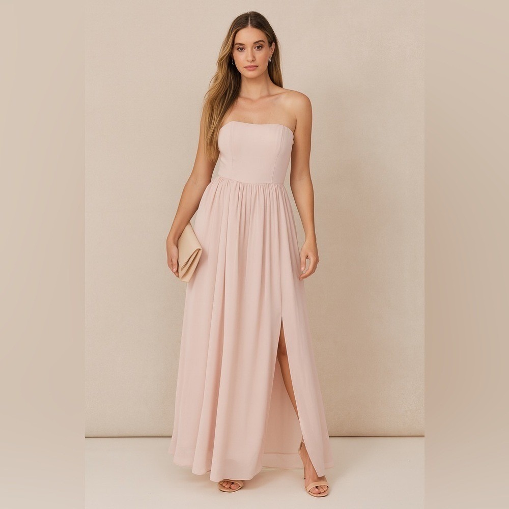 Birdy Grey August Strapless Chiffon Maxi Dress‎ Champagne Bridesmaid XS